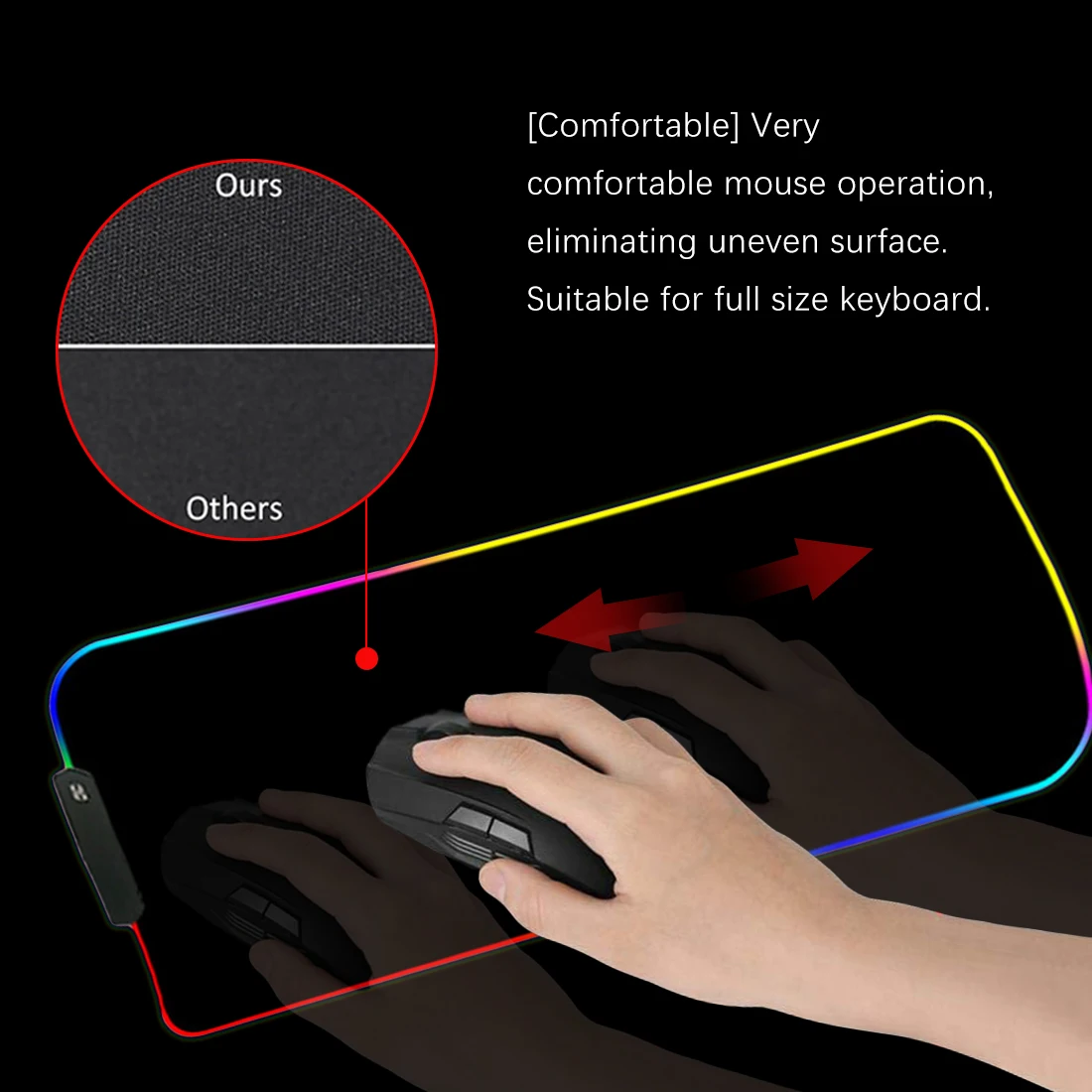 

Gaming Mouse Mat Pad For PC Laptop RGB LED Anti-Slip Rubber Base