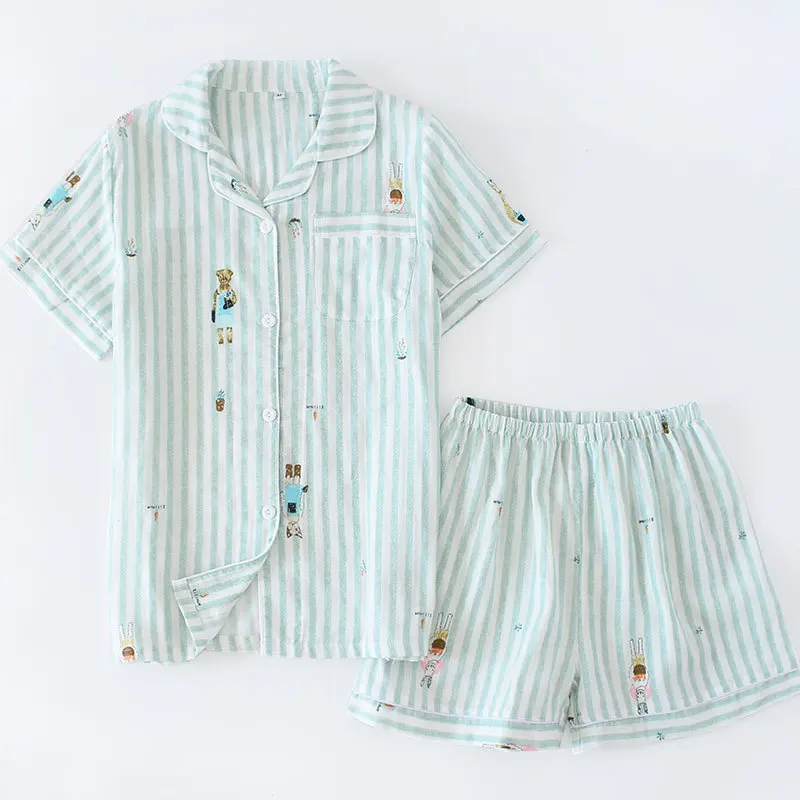 Short Pyjamas Women Cotton Short Sleeves Ladies Pajama Sets Shorts Japanese Simple Cute Cartoon Sleepwear Women Homewear
