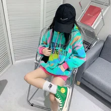

Girls' hooded sweater for fall/winter 2021 new girls fashion plus velvet thickened late autumn tie-dye top