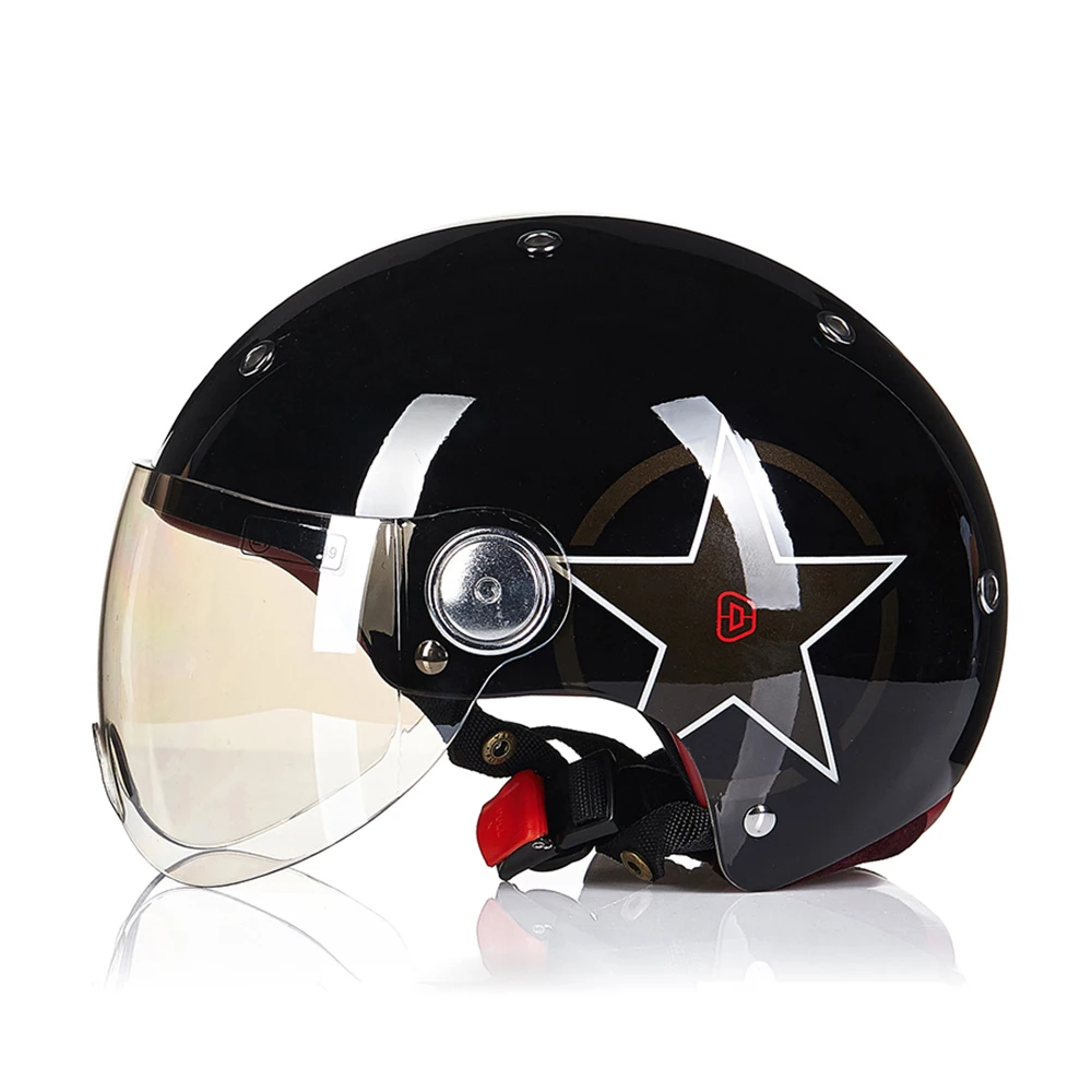 B-103 LBlack Star BEON мотоциклетный шлем для мужчин и женщин ретро винтажный Байкерский скутер полуоткрытый мотоциклетный шлем Capacetes мотоциклетный шлем козырек - Цвет: B-103 LBlack Star