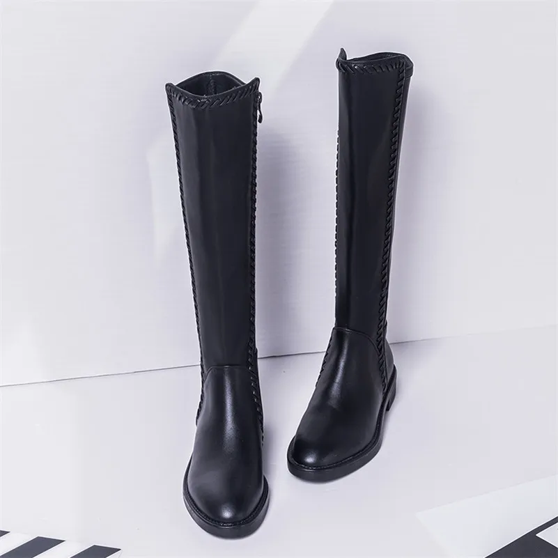 Black Velvet Lining Meotina/зимние сапоги до колена; женские сапоги для верховой езды из натуральной кожи на толстом каблуке; обувь на молнии с круглым носком; Женская Осенняя обувь; размеры 34-39 - Цвет: Black Velvet Lining