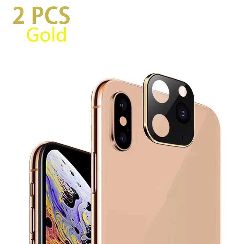 Закаленное стекло для iPhone 11 Pro, чехол для объектива камеры для iPhone X XS MAX, чехол из титанового сплава, задняя крышка для камеры - Цвет: 2pcs gold