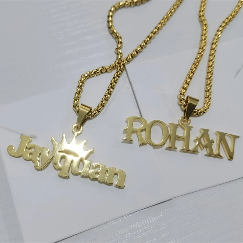 Customized Movable Big Pendant Crown Name Necklace Stainless Steel