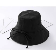 Новая женская летняя однотонная Панама с широкими полями, складная хлопковая уличная солнцезащитная Кепка