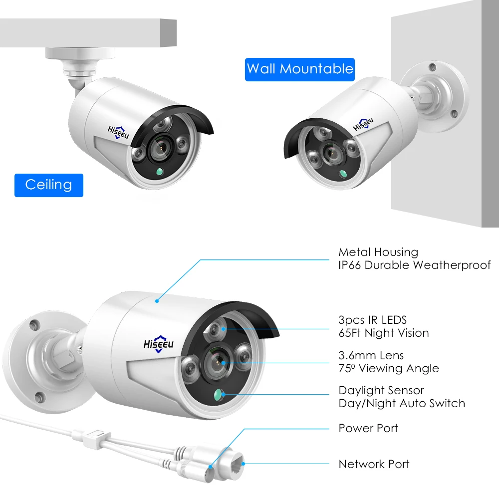 Камера Наружного видеонаблюдения Hiseeu 4 шт./лот МП POE IP H.265|camera 360 degree|ip cctvcctv camera |