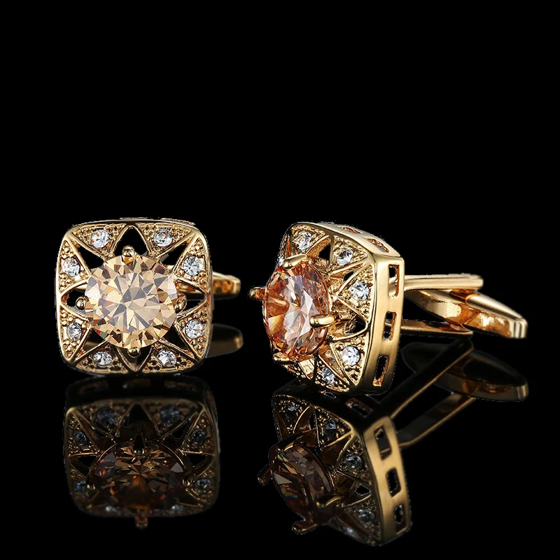 Cufflinks crystal cufflinks 18K Gold brass plated men's French shirt cufflink