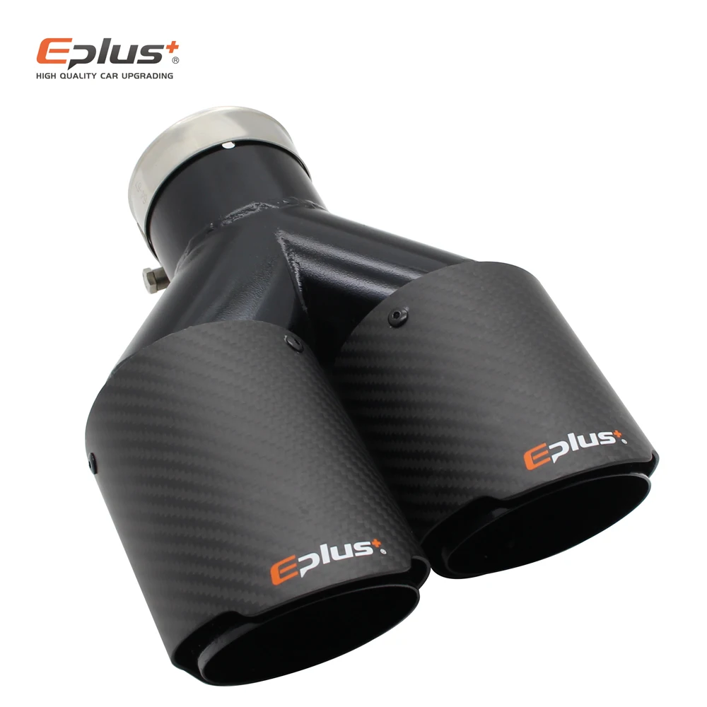 EPLUS Car Carbon Fiber Matte Muffler Tip Y Shape Double Exit Exhaust Pipe Mufflers Nozzle Decoration Universal Stainless Black