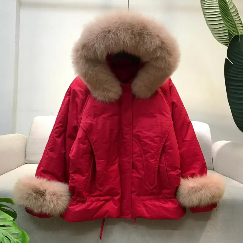Распродажа, женский пуховик, короткий, супер большой, воротник из лисьего меха, Корейская версия, белый утиный пух, модный,, хит - Цвет: see chart