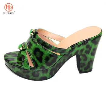 

New Arrival Italian Women Sandals Shoe for Wedding Party African Wedding High Heels with Leopard Pattern Pumps set High Quality