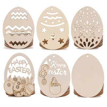 

Creative Wooden Crafts Easter Party Home Decoration DIY Eggs Pendant 10 Pcs Egg Shaped Wooden Hanging Pendant for Easter Decor