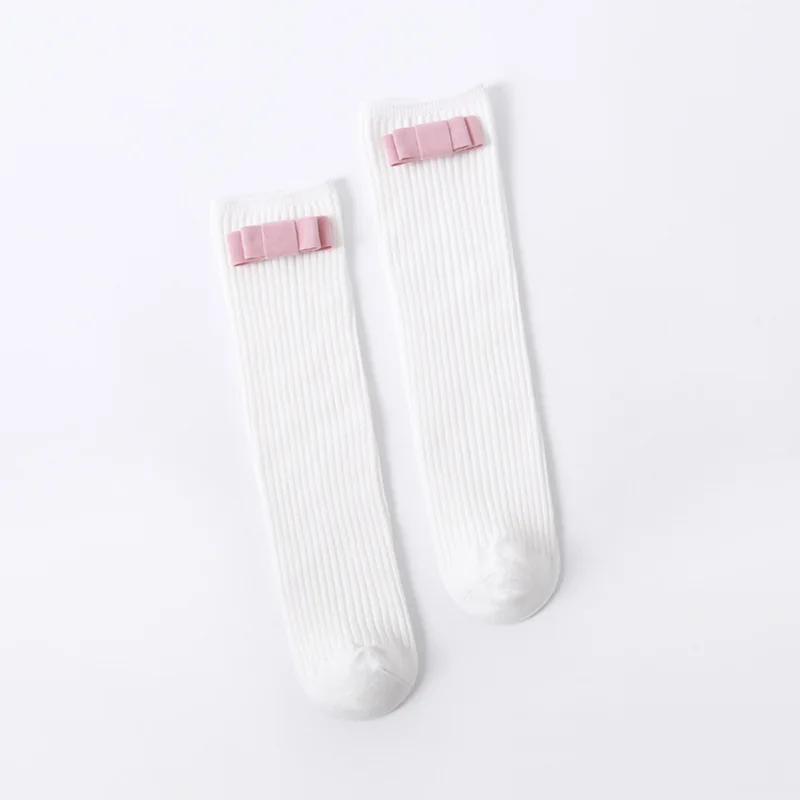 Детские носки вязаные хлопковые длинные гольфы детские носки для девочек с бантиками, мягкие теплые носки принцессы для малышей - Цвет: 1