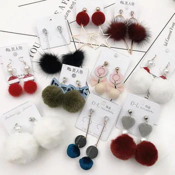 

30 Pairs/lot fashion winter Mink fur ball style women earrings lot jewelry wholesale 201029-03