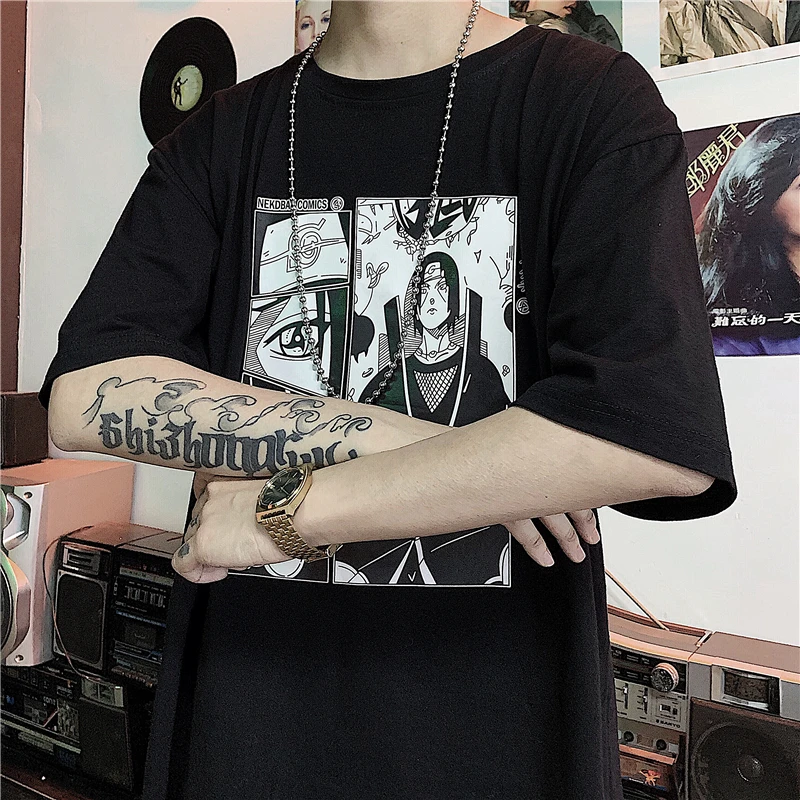 Harajuku Naruto Мужская футболка унисекс крутая японская аниме Uchiha Itachi печатная с