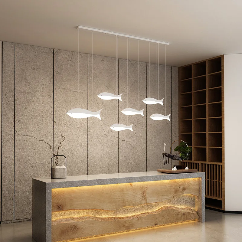 

Modern And Simple Nordic Fish-shaped Chandelier Bar Office Front Desk Led Light Strip Designer Light Kitchen Restaurant Decor