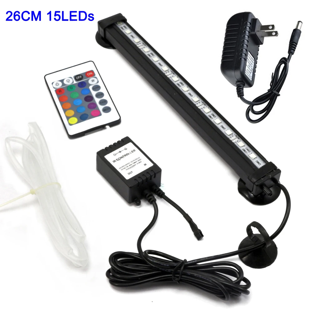US 26CM Aquarium Light LED 16- 51CM 5050 RGB Waterproof Remote Control Lamp Aquarium Fish Tank Underwater Submersible Light D30 - Цвет: US 26CM