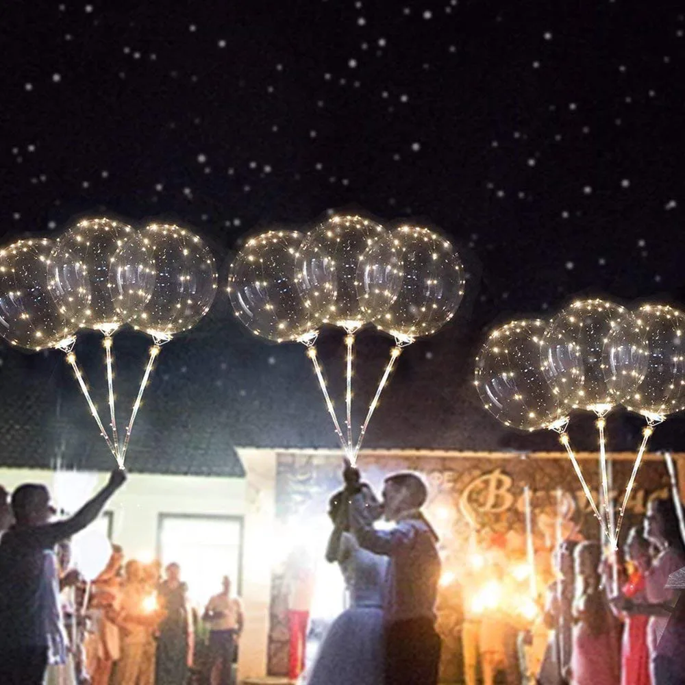 

Reusable Luminous latex Led Balloon Transparent Round Bubble Decoration Party Wedding with tube glow balloon warm white lights