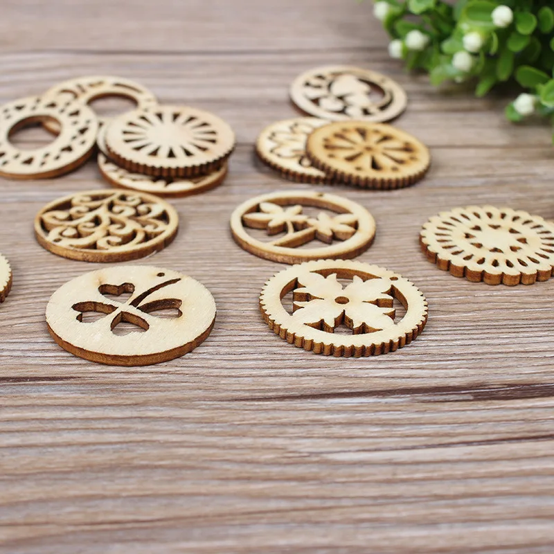 20Pcs Round Mixed Wooden Chips DIY Decorative Embellishment Crafts Home