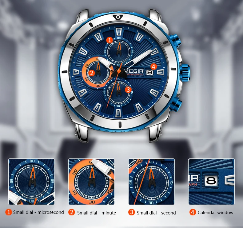 Хронограф megir кварцевые часы мужской роскошный бренд часов Нержавеющая сталь Бизнес наручные часы Для мужчин часы часовой Relogio Masculino