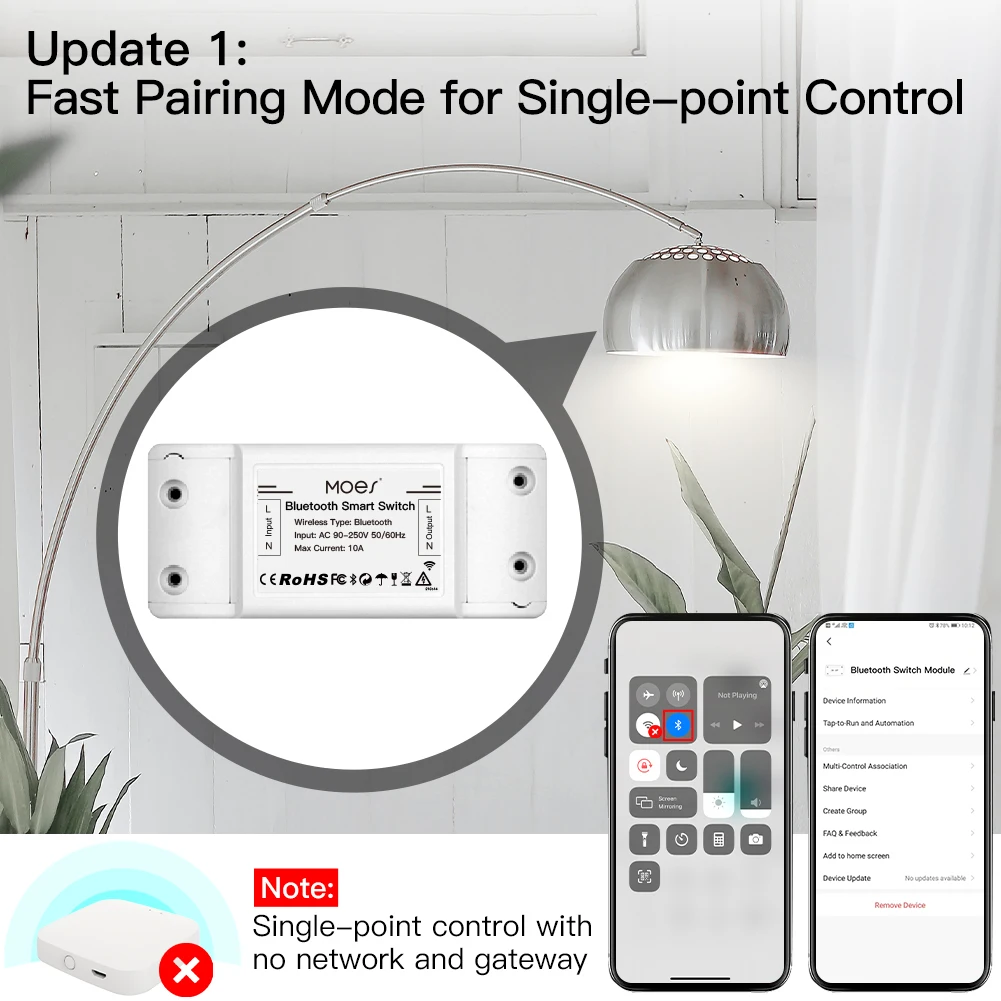 MOES Bluetooth Smart Switch Relay Module Single Point Control Sigmesh Wireless Remote Control with Alexa Google Home tuya smart switch wireless remote control switch