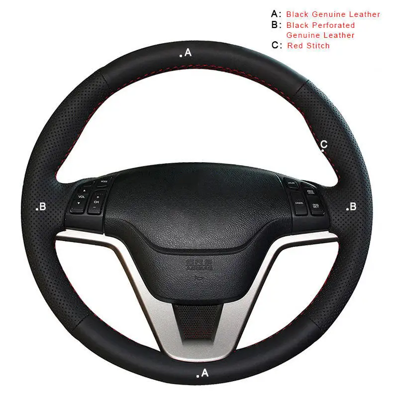 Genuine Leather Ручная швейная крышка рулевого колеса автомобиля для Honda CRV CR-V 2007-2011 Авто оплетка на рулевое колесо крышки салонные аксессуары - Название цвета: Genuine Leather