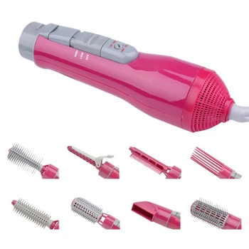 

8-In-1 Multi-Function Professional Style Electric Hair Dryer Hair Dryer Set Curler Shape Brush Comb Hot Air EU Plug-Rose Red