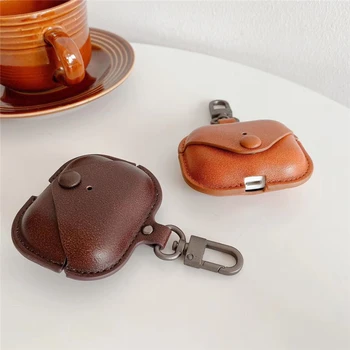 

Luxury Earphone Case For Apple Airpods Strap Genuine Leather with Buttons Headphone Case Earphone Accessories for Airpods case