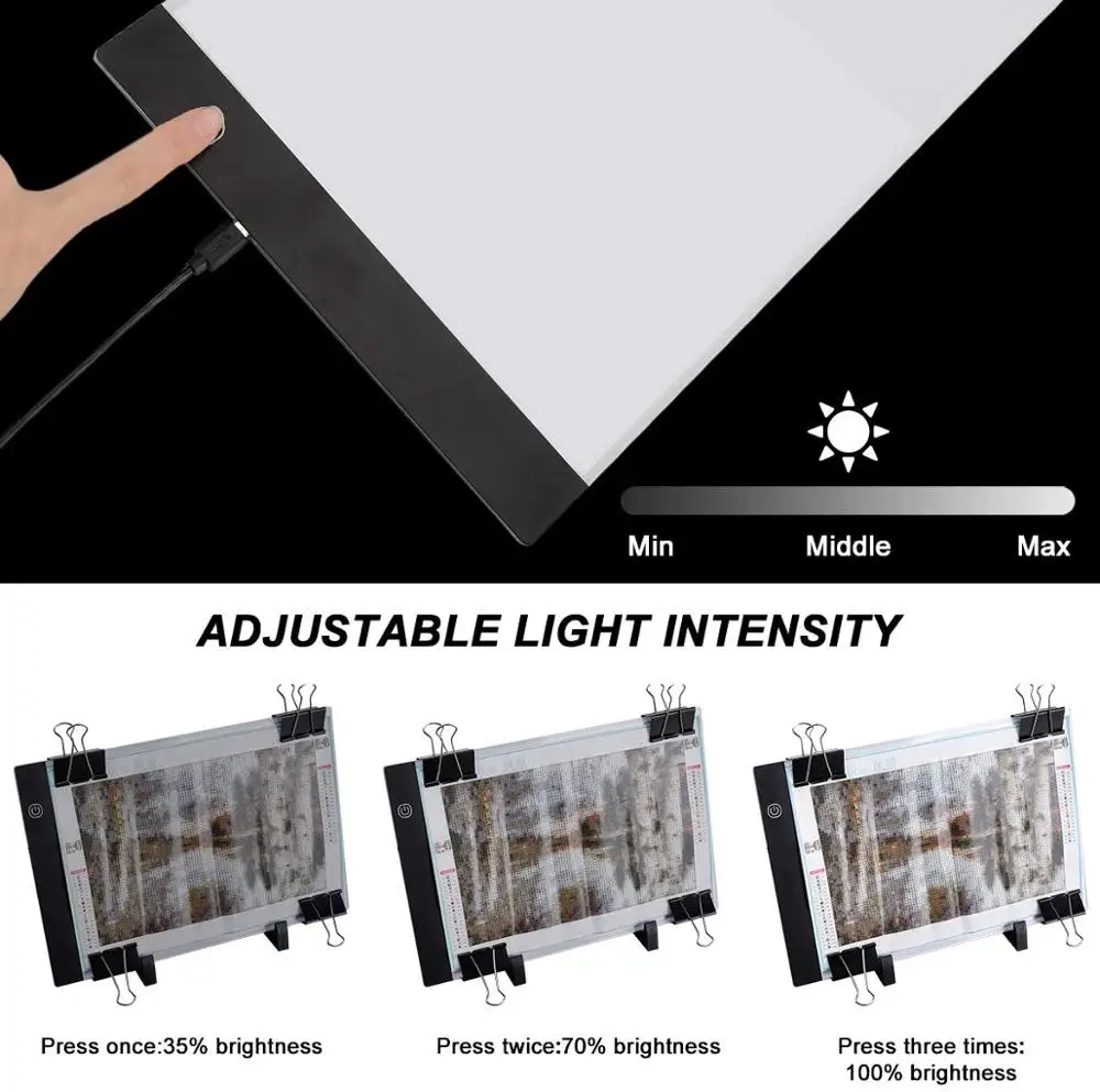 A3/A4/A5 5D Diamond Painting LED Light Pad -Tracing Light Box for Drawing Adjustable Brightness Ultrathin Three Level Dimmable
