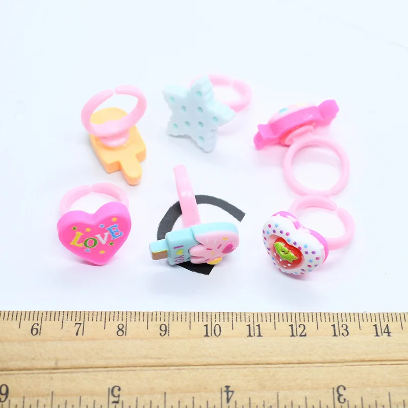 Cute Kids Rings Candy Color Korea kawaii Cartoon Cake Dessert Rings 20pcs/lot Children Girls Jewelry Gifts For Child ring set finger ring adjustable rings