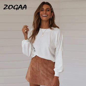 

ZOGAA 2019 Women Winter Long Lantern Sleeve Crewneck Knitted Pullover Sweater Solid Autumn Ladies Streetwear Pullover Jumper