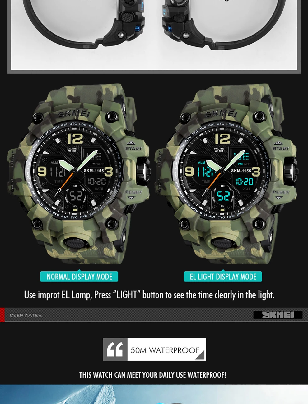 SKMEI Military Army Camo Sports Watches Men Top Luxury Quartz Digital Waterproof Sport Watch Male Wristwatch relogios masculino