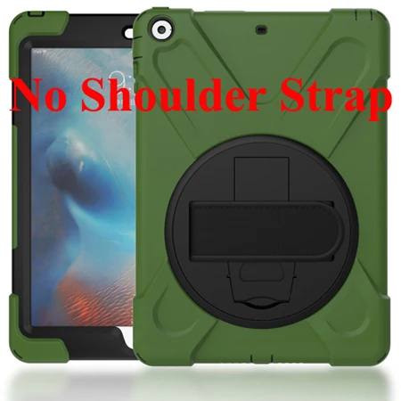 Для нового iPad 9,7 6th/iPad 9,7 5th Generation чехол, дети Безопасный Heavy Duty Вращающийся ремешок на руку/с откидной ножкой-опорой с отверстием+ плечевой ремень - Цвет: army green ST