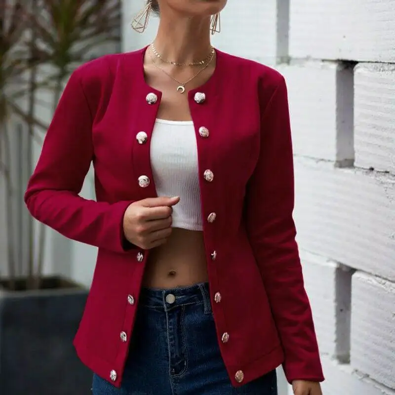 lower price  Hot New Casual Double Jacket Women Fall-Winter Jacket Long Sleeve Double Breasted Decorate Clothes 