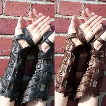

Male Leather Harness Harajuku Gothic Vintage Pu Leather Arm Armor Arm Guard Medieval Knight Bracer Adjustable Armor Wide Cuffs