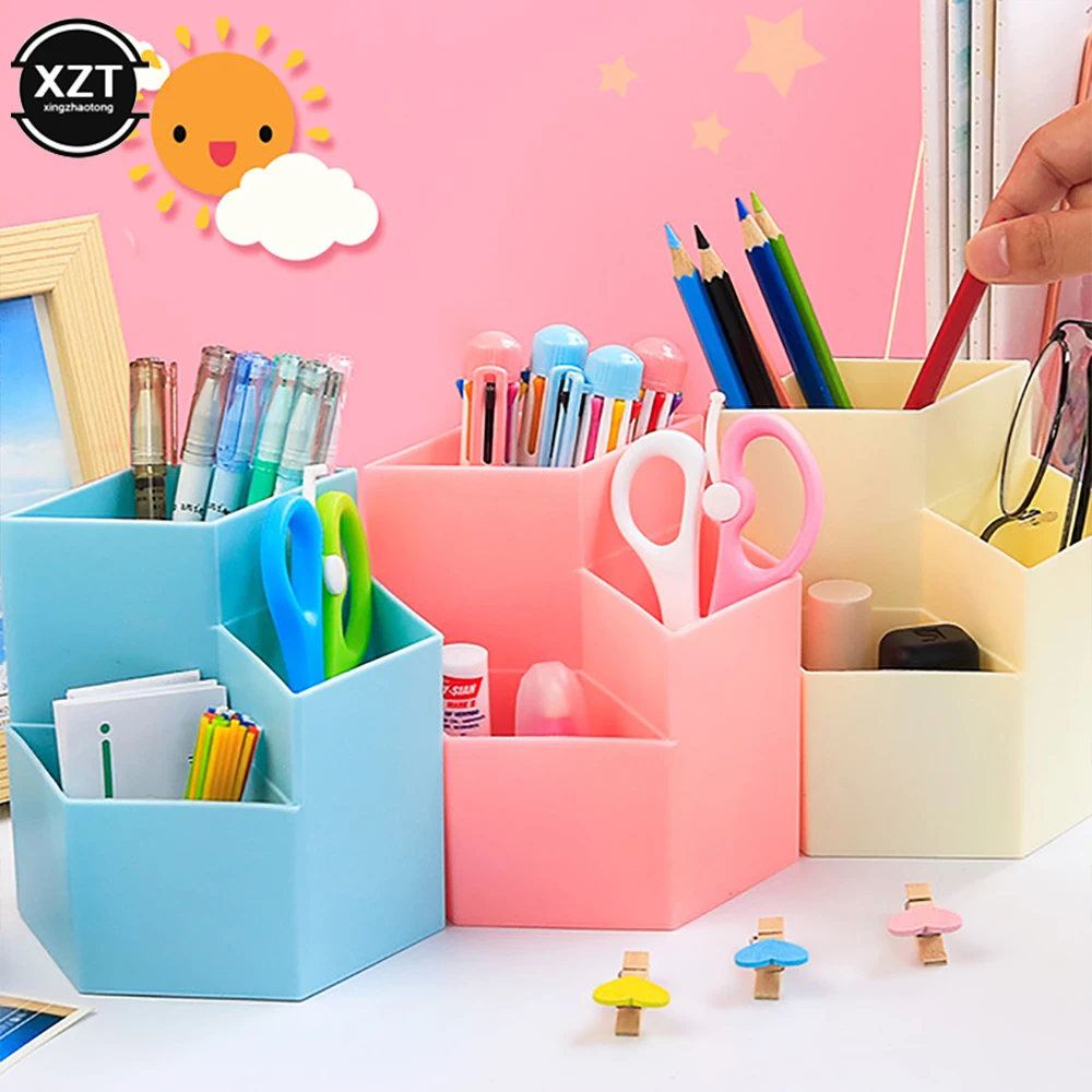 Portalápices de escritorio multifunción, estuche de almacenamiento para oficina y escuela, caja de plástico colorida, organizador creativo de lápices, accesorios