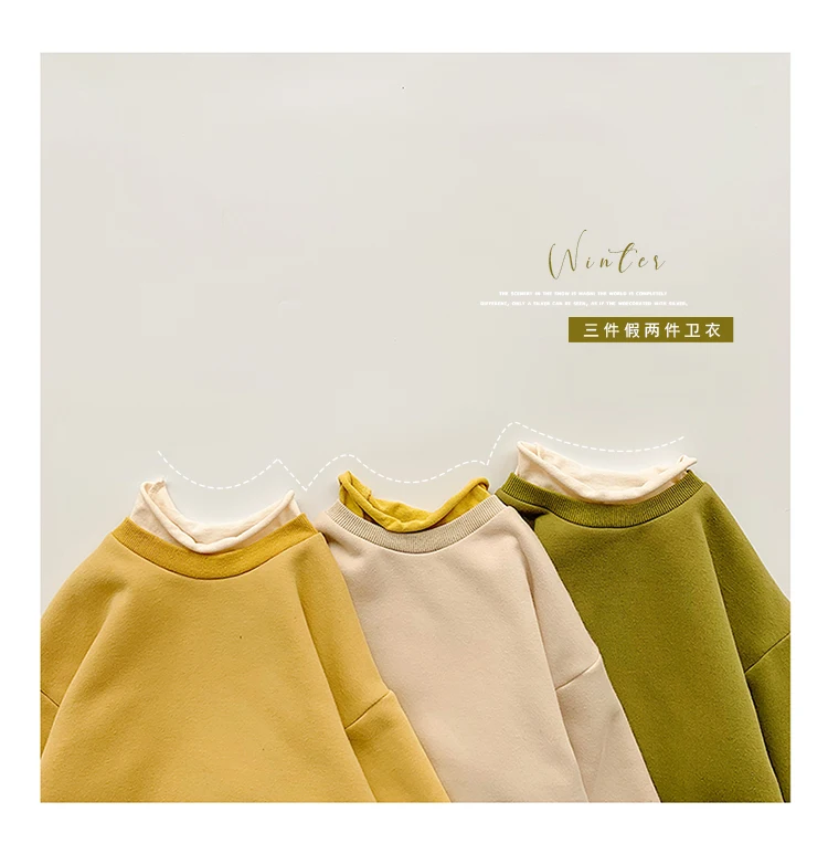 Pure Cotton Girl Fake Two-piece Coat Winter Cltoth Infant Baby Long-sleeve Sweatshirt Toddler Girl Thicken Loose Hoodies Outfit