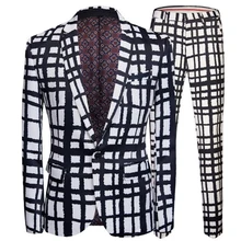 Трендовый черный, белый клетчатый костюм 3XL в клетку для ночного клуба, бара, диджея, певицы, повседневная одежда, пальто и штаны, одежда