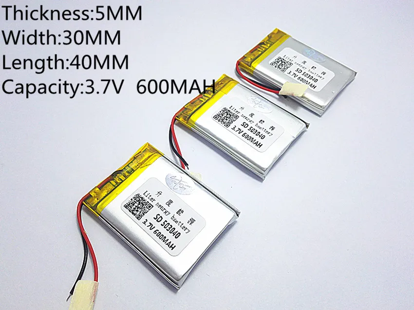 3.7V 600mAh battery 503040 Lithium Polymer Li Po li ion Rechargeable Battery For Mp3 MP4 MP5 GPS bluetooth electronics part