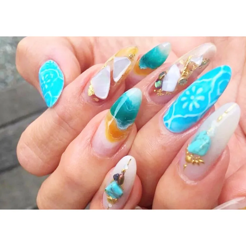 1 коробка мод красочные Sea Shell камни с разными рисунками блестящие, для дизайна ногтей Декор Стикеры с цепочками поставок накладные ногти BV789