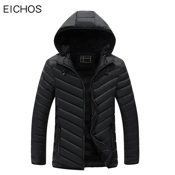

2019 Men Winter Jacket Cotton Padded Hooded Coat Men Thick Warm Plus Velvet Parka Hombre Solid Casual Quality Male Overcoat