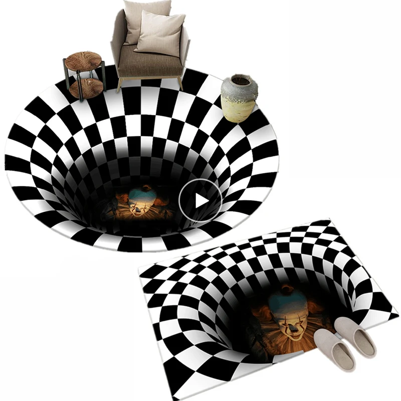 3D Door Mat Clown Trap Rugs Living Room Bedroom Floor Mat Halloween Carpet Sewer Manhole Cover Clown Horror Spoof Home Decorate