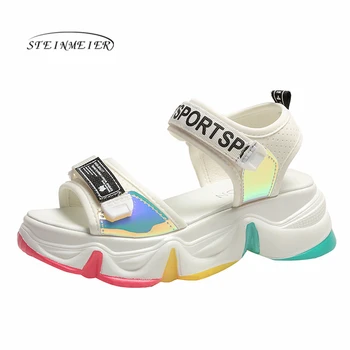 

Women Sandals Summer Thick Bottom 2020 Fashion High Heels Breathable Wedges Open Toe Hook Loop Bling Causal Women Sandals