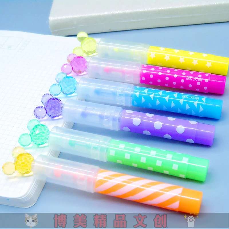6pcs/lot Cute Crystal Mickey Head Highlighter Marker Drawing Pen Student Stationery School Office Supply | Канцтовары для офиса и