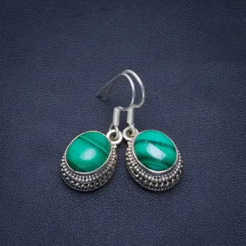 

Natural Malachite Handmade Unique 925 Sterling Silver Earrings 1.25" B2859