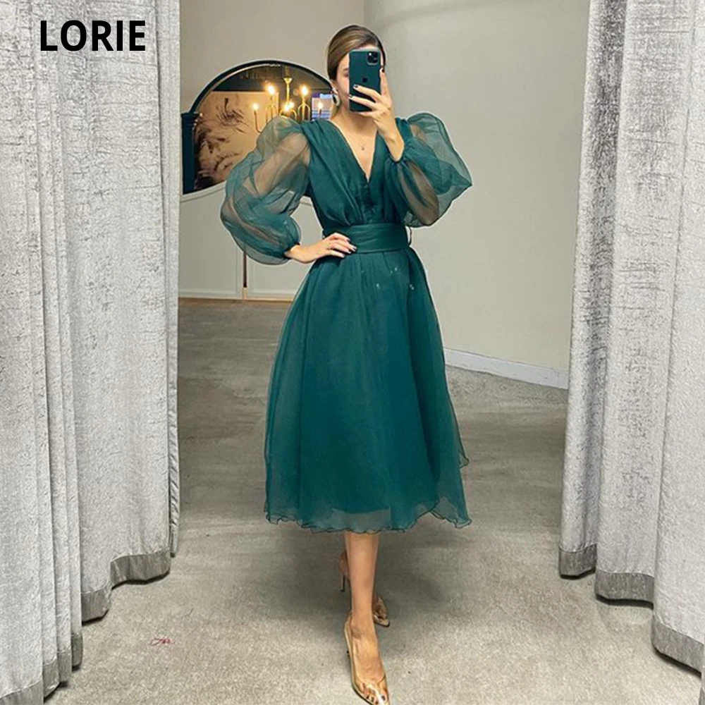 

Простое зеленое Тюлевое платье LORIE длиной ниже колена для выпускного вечера с длинными рукавами и V-образным вырезом