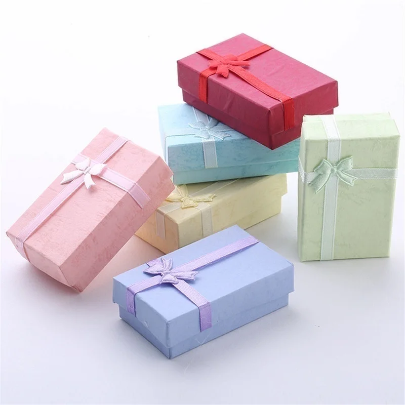 

6pcs Bowknot Cardboard Jewelry Set Gift Box Ring Necklace Bracelets Earrings Rectangle Packaging Display Boxes With Sponge