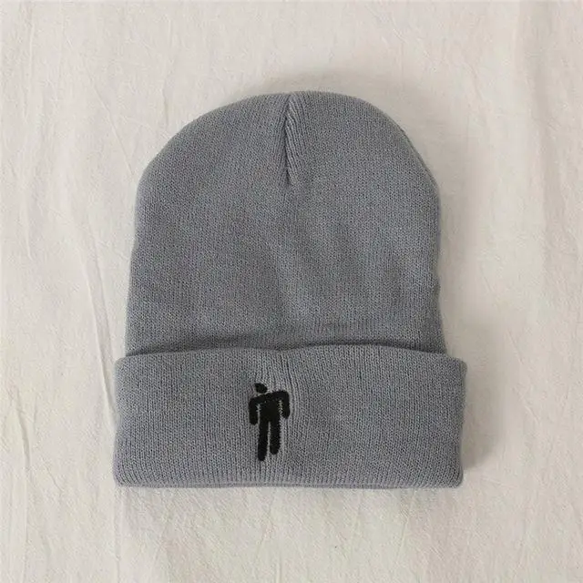 Billie Eilish Beanie цвета вязаная зимняя шапка однотонный хип-хоп трикотажный свитер шляпа костюм капитана аксессуар подарки теплая зима - Цвет: Grey