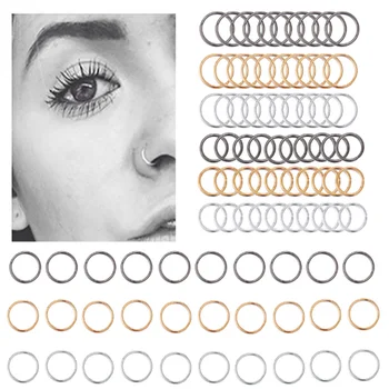 

60pcs/lot 10mm 12mm Mix Colors Seamless Circle Nose Rings Piercing Hoop Septum Nose Ring Sexy Ear Piercing Body Jewelry