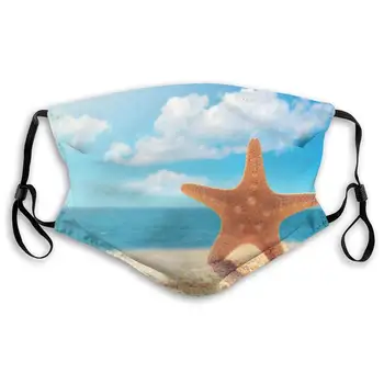 

Beach Starfish Print Mouth Masks With Filter Washable And Reusable Anti Dust Breathable Mask With Adjustable Ear Loops For Men