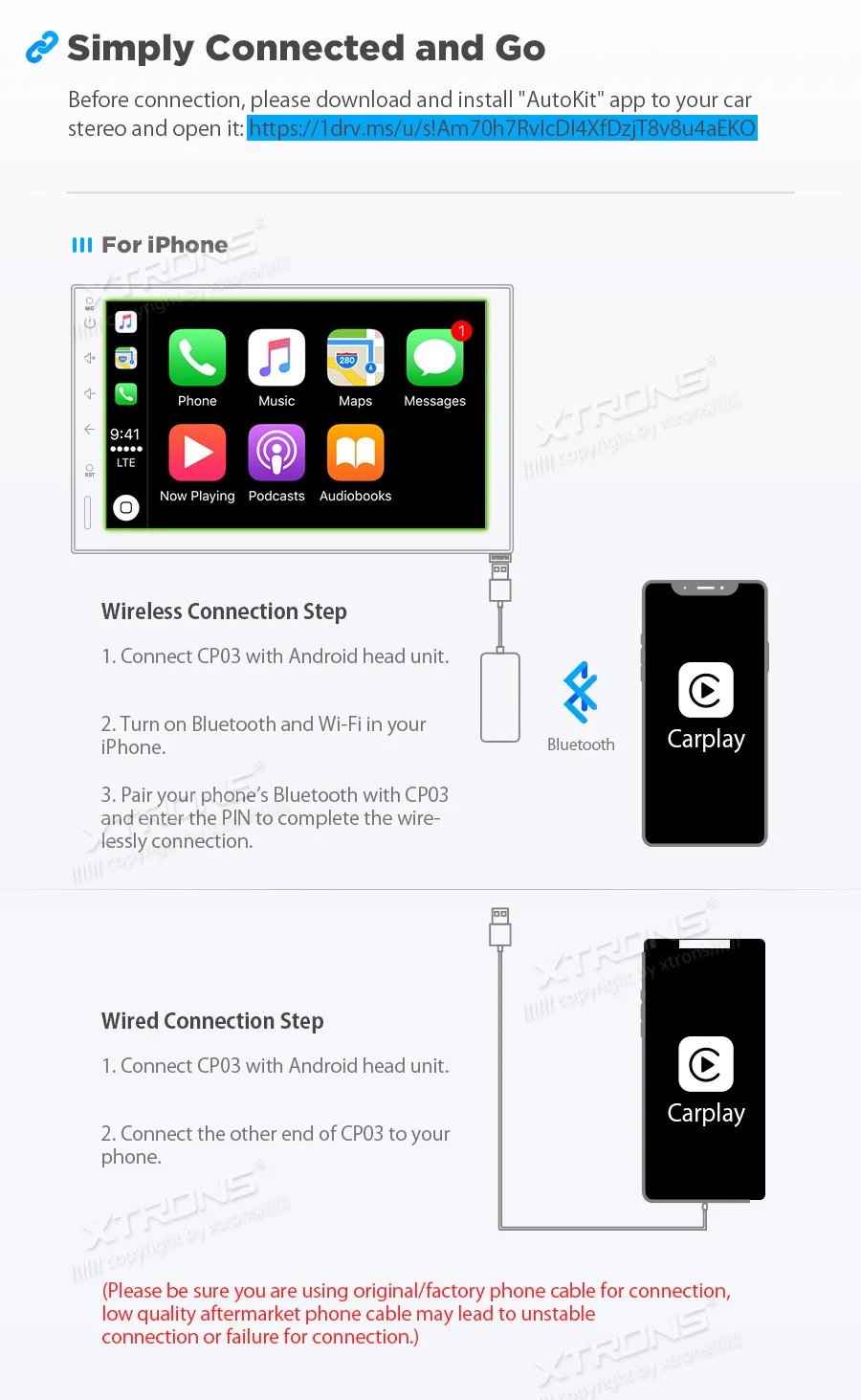 XTRONS CP03 беспроводной Автомобильный ключ CarAutoPlay для Apple CarPlay и Android автомобильный