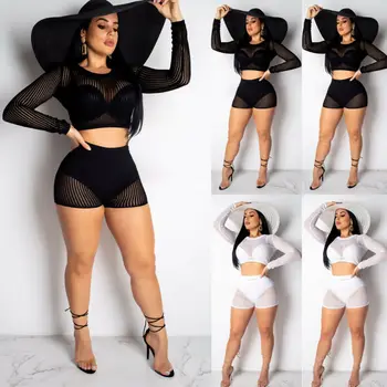 

Fashion Sexy Womens Beachwear Beach Long Sleeve Wear Bikini Cover Up Ladies Sets